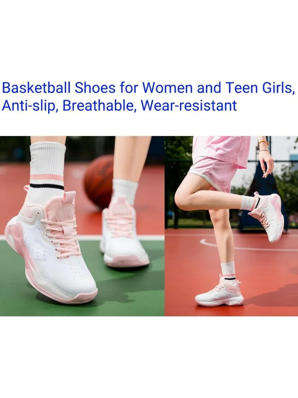 Women's Pink Mesh Basketball High Upper Volleyball Breathable Sports Sneakers